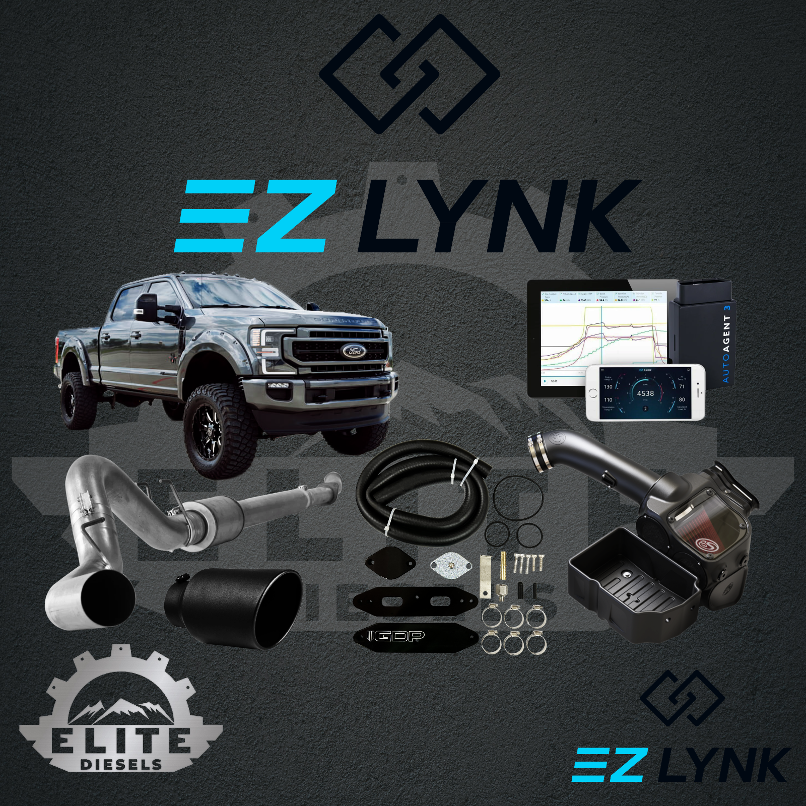 2008 - 2019 6.7L AND 6.4L FORD POWERSTROKE EZLYNK 3.0 TUNER ALL-IN-ONE CUSTOMIZABLE KIT.