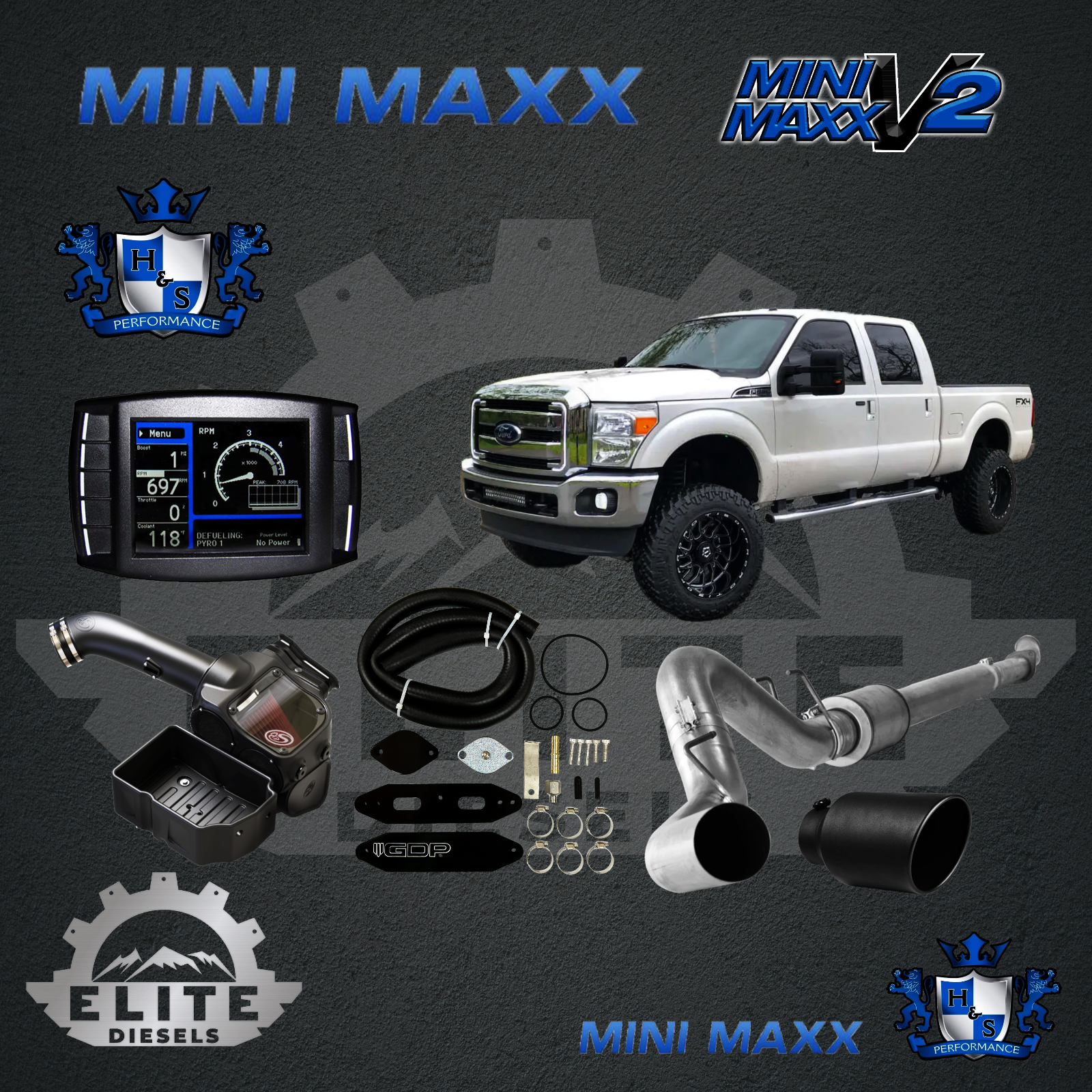 2003 - 2019 FORD POWERSTROKE H&S MINI MAXX TUNER ALL-IN-ONE CUSTOMIZABLE KIT.